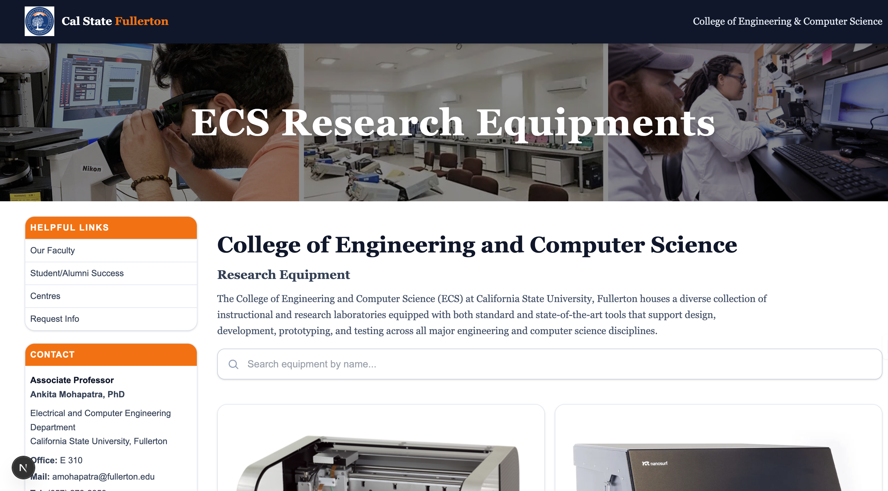 CSUF Research Equipment Website